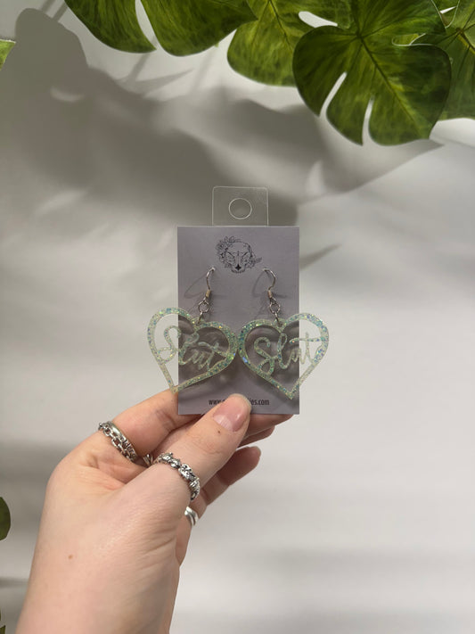 Light Blue Slut Hearts Resin Earrings