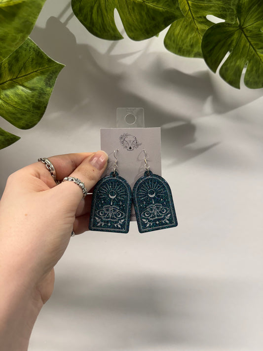 Teal Lunar Moth Resin Earrings