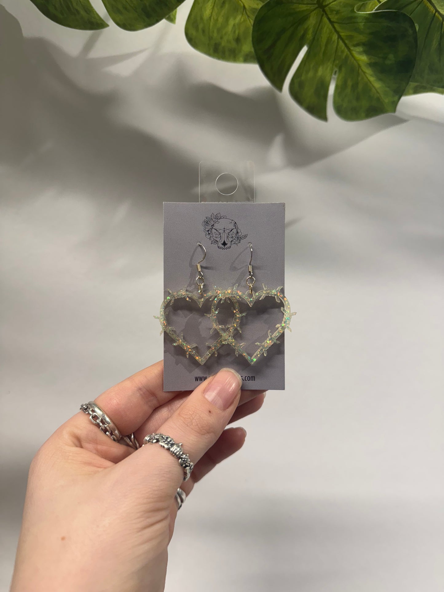 Clear Barb Hearts Resin Earrings