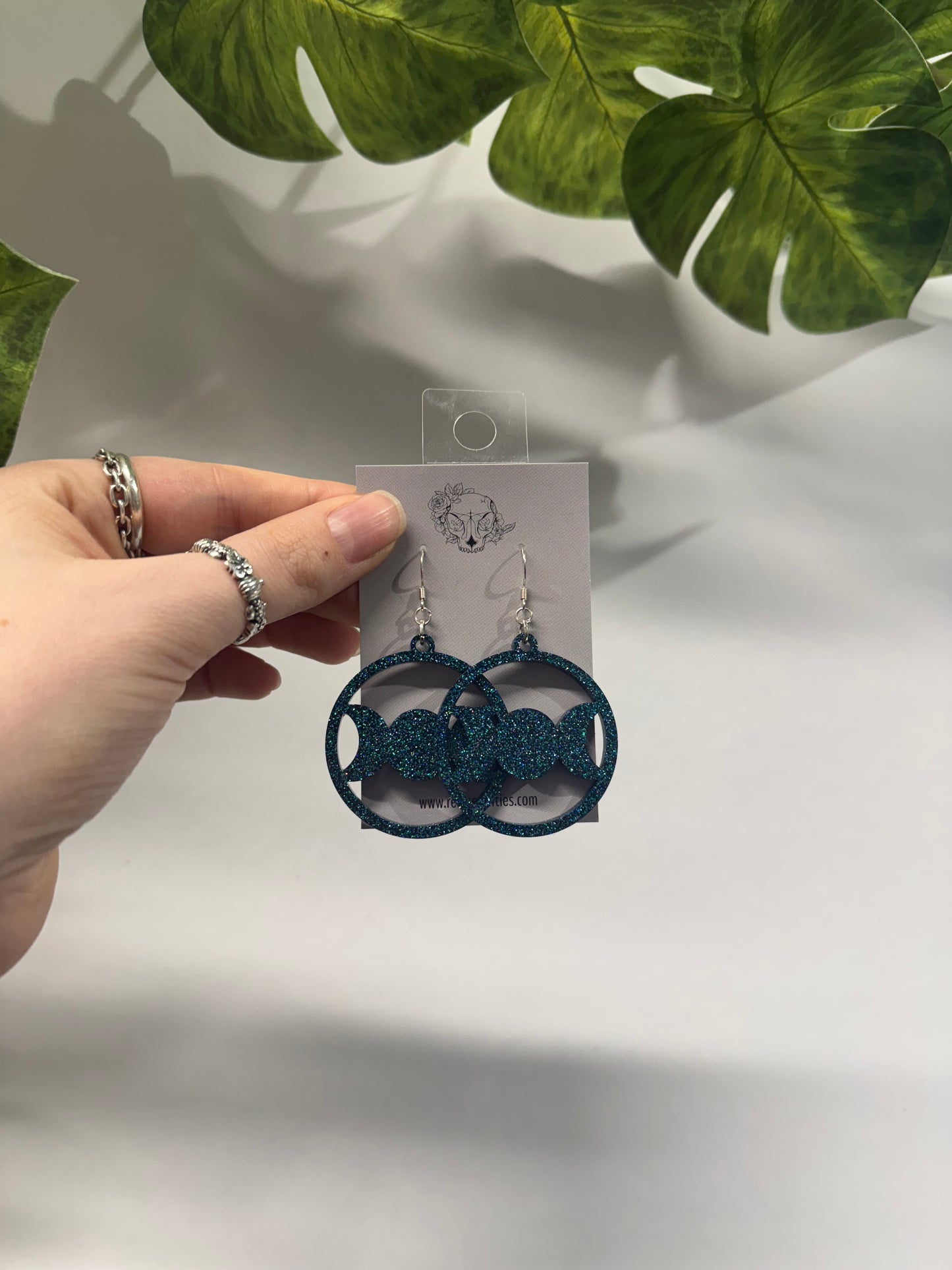 Teal Triple Moon Resin Earrings