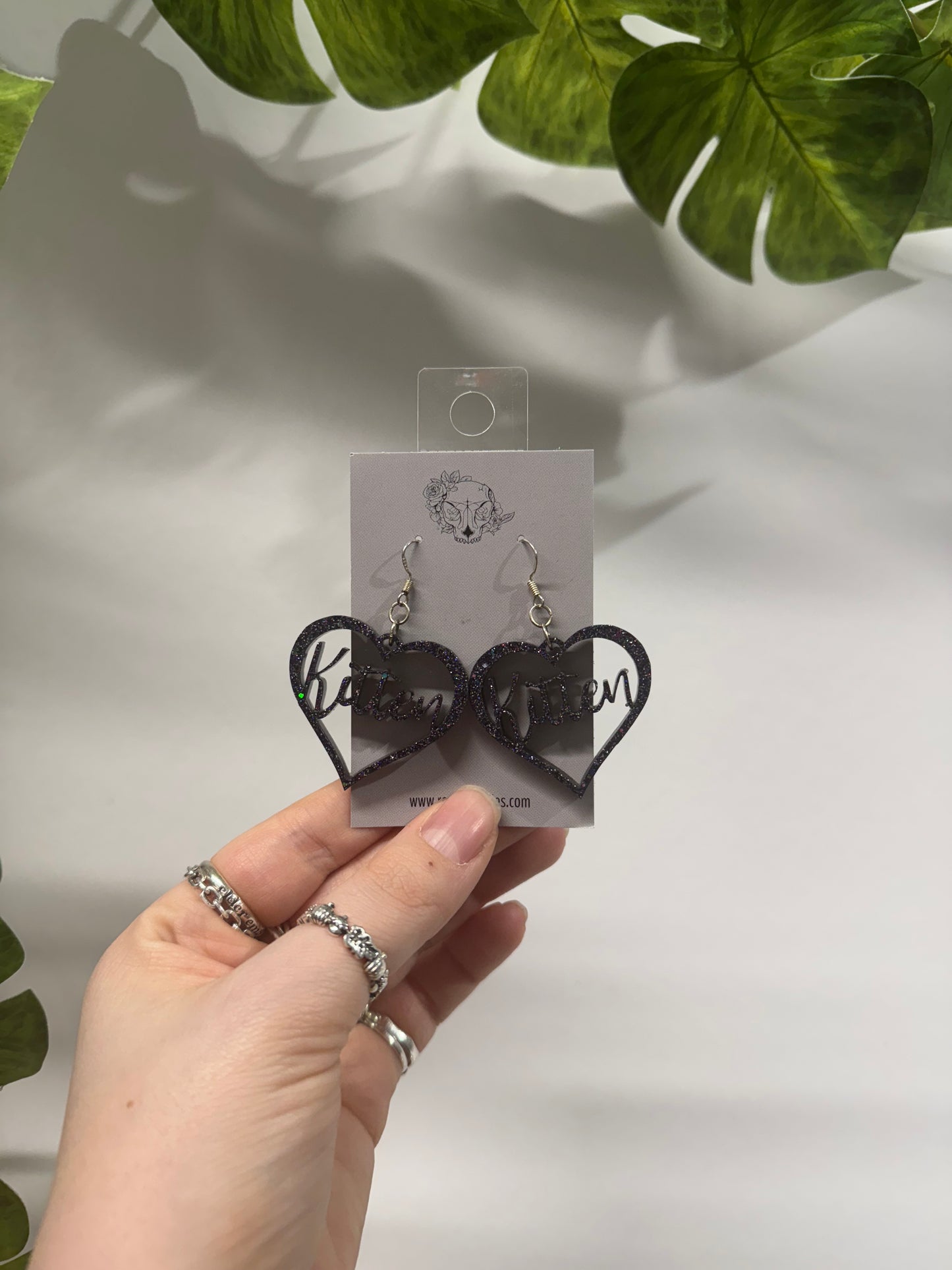 Black Kitten Hearts Resin Earrings