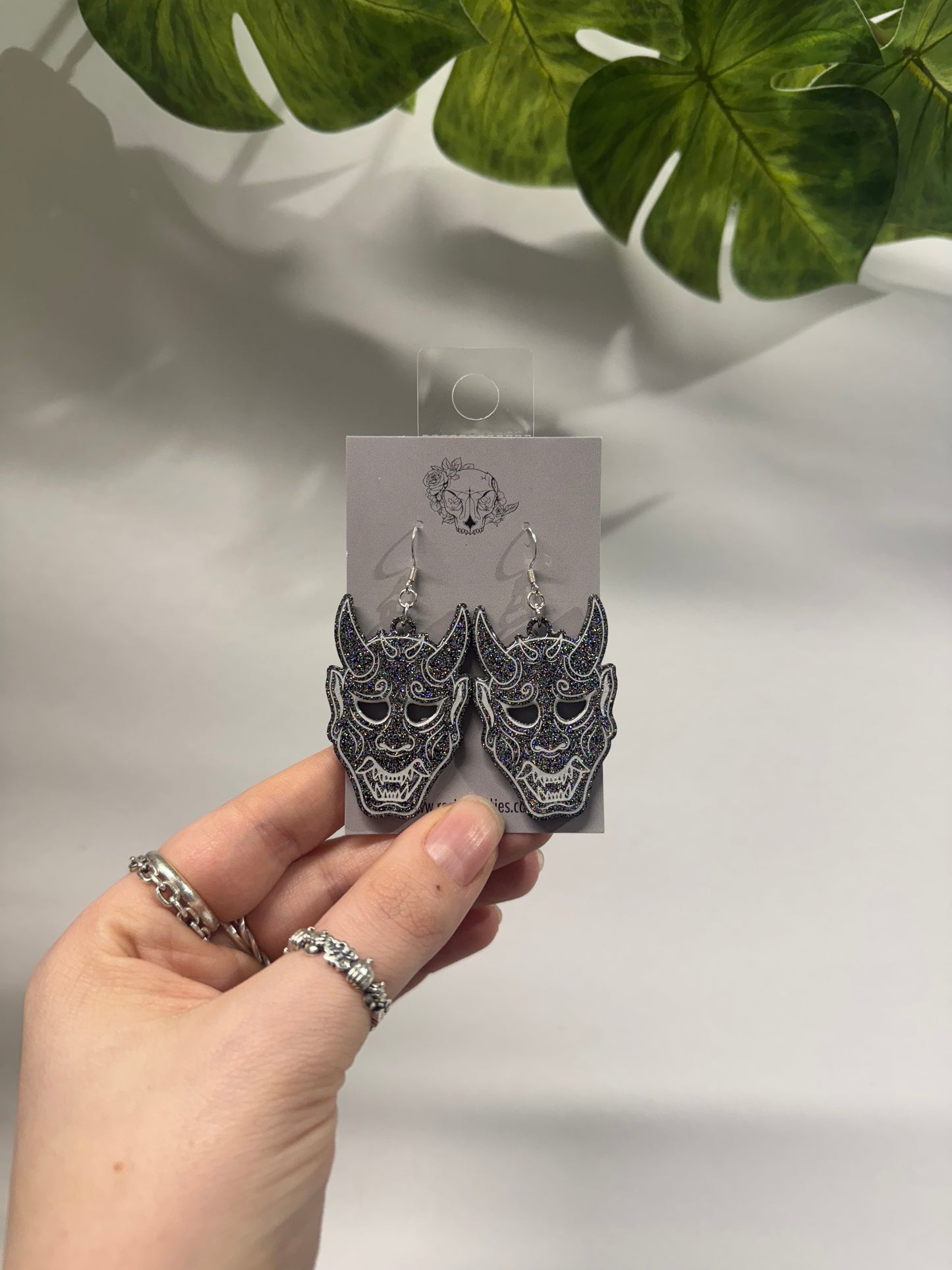 Black Oni Mask Resin Earrings