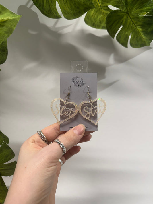 Baby Pink Slut Hearts Resin Earrings