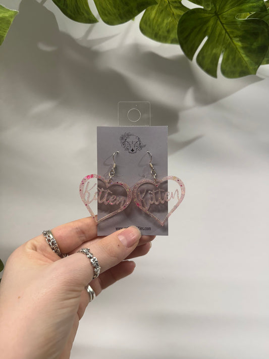 Light Pink Kitten Hearts Resin Earrings