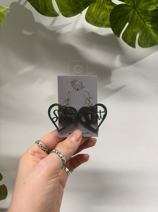 Green Slut Hearts Resin Earrings