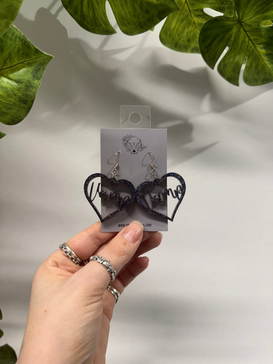 Black Vamp Hearts Resin Earrings