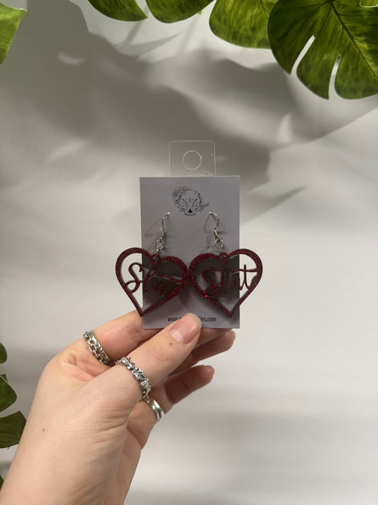 Red Slut Hearts Resin Earrings