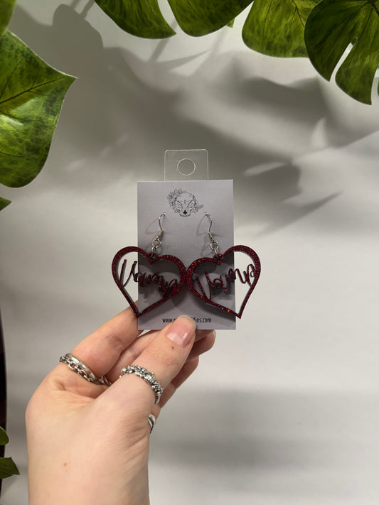Red Vamp Hearts Resin Earrings