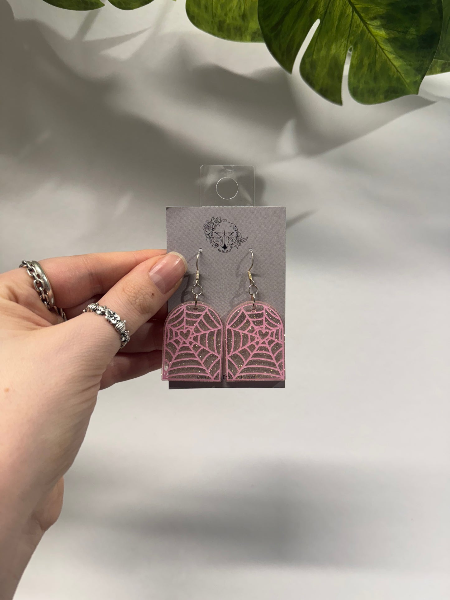 Pink Web Arch Resin Earrings