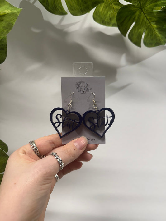 Blue Slut Hearts Resin Earrings