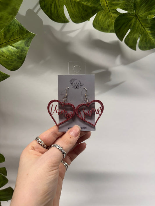 Pink Vamp Hearts Resin Earrings