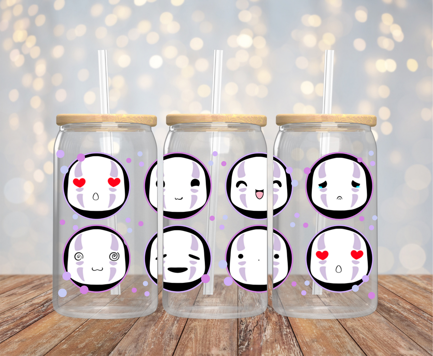 Cute Spirit Faces Libbey Glass Can