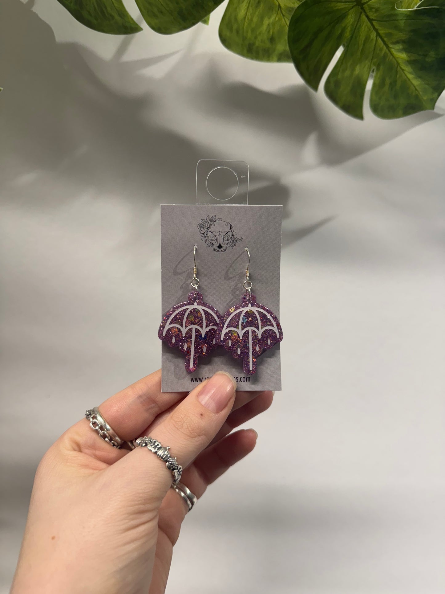 Purple Umbrella Resin Earrings