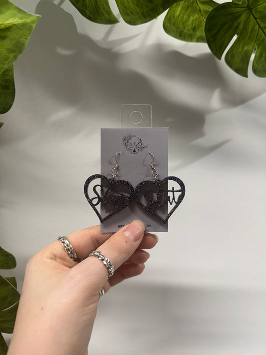 Black Slut Hearts Resin Earrings