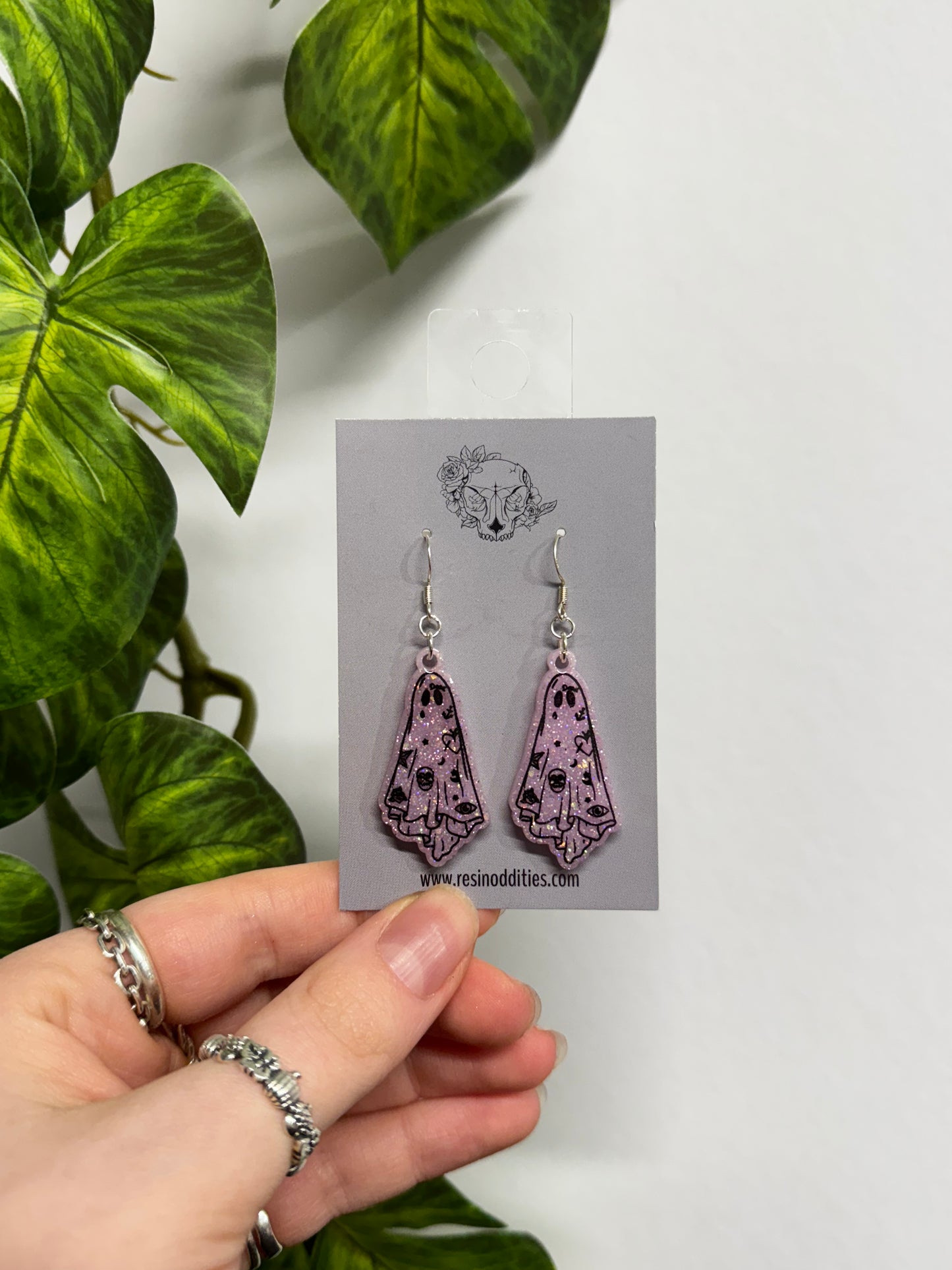 Pink Glitter Ghost Malone Resin Earrings