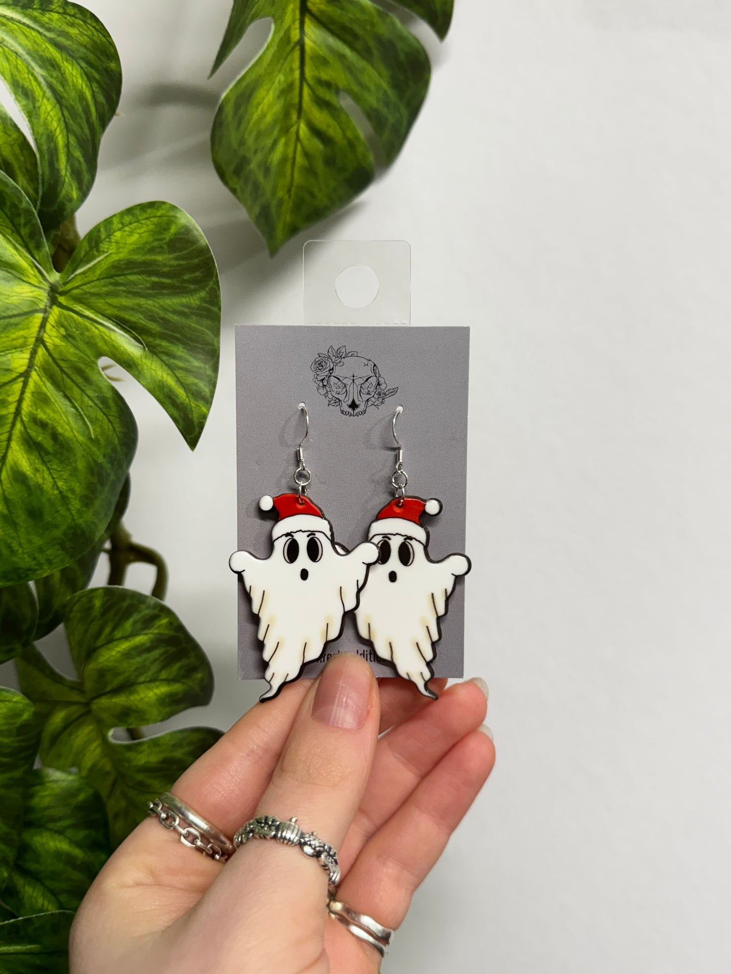 Santa Hat Ghost Acrylic Earrings