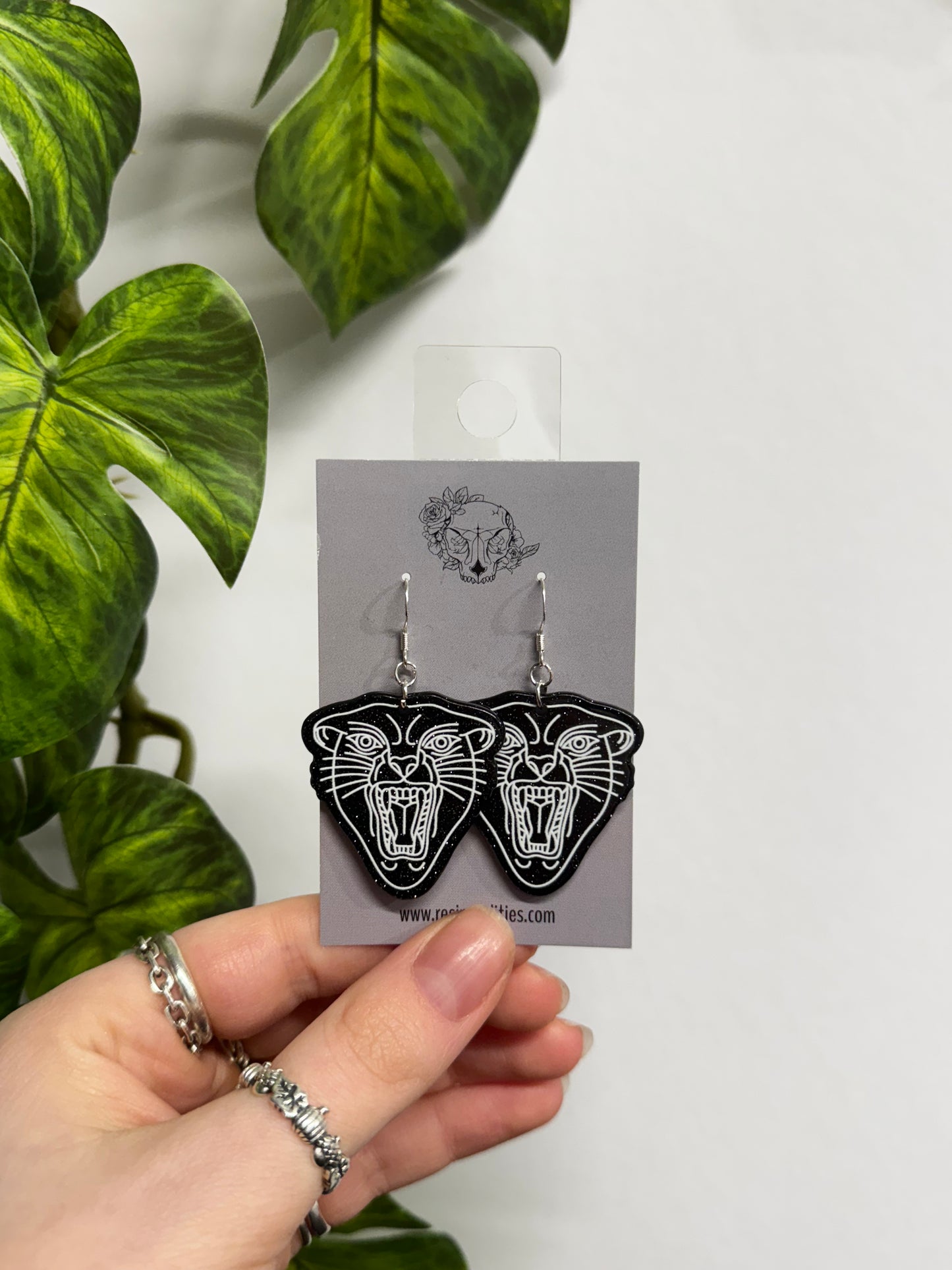 Glittery Panther Acrylic Earrings