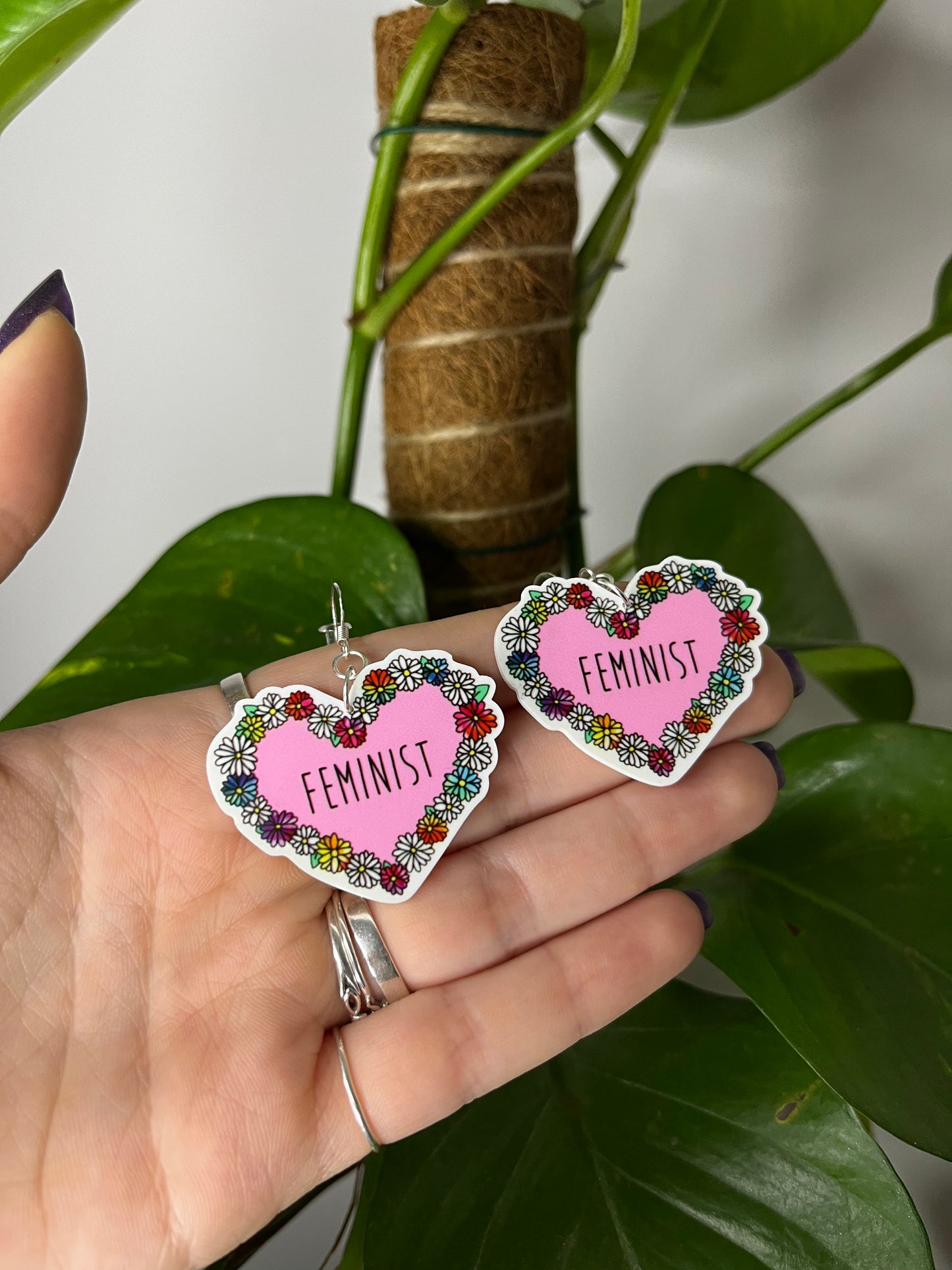 Floral Feminist Acrylic Earrings