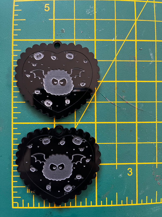 2” Bat Soot Heart Earrings Silicone Mould