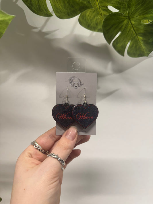 Whore Hearts Resin Earrings