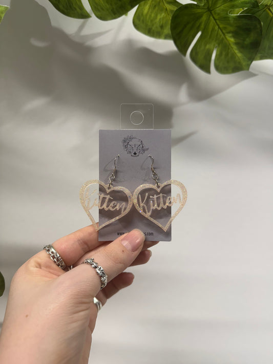 Baby Pink Kitten Hearts Resin Earrings