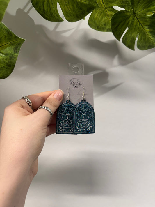 Teal Lunar Moth Resin Earrings
