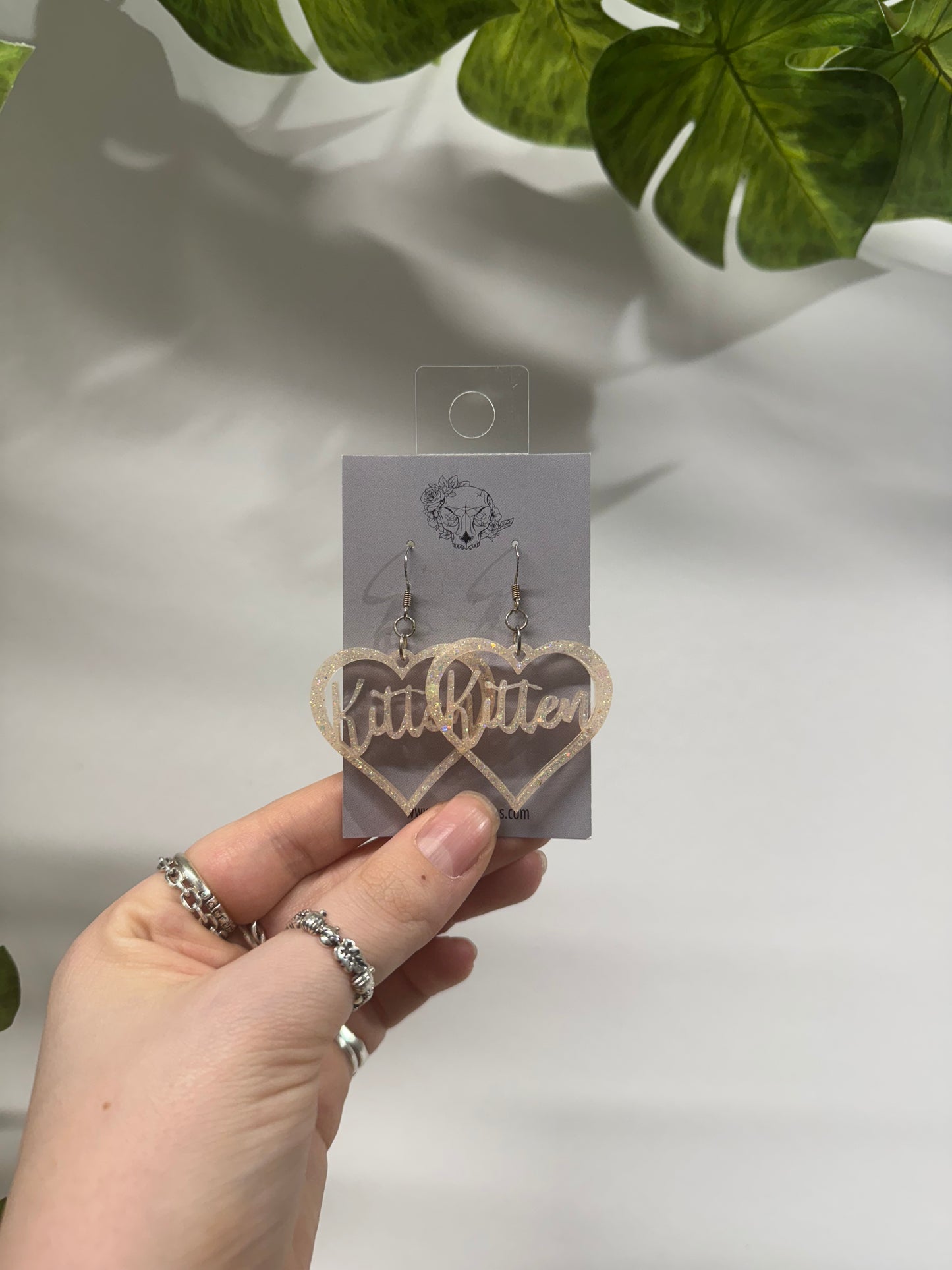 Baby Pink Kitten Hearts Resin Earrings