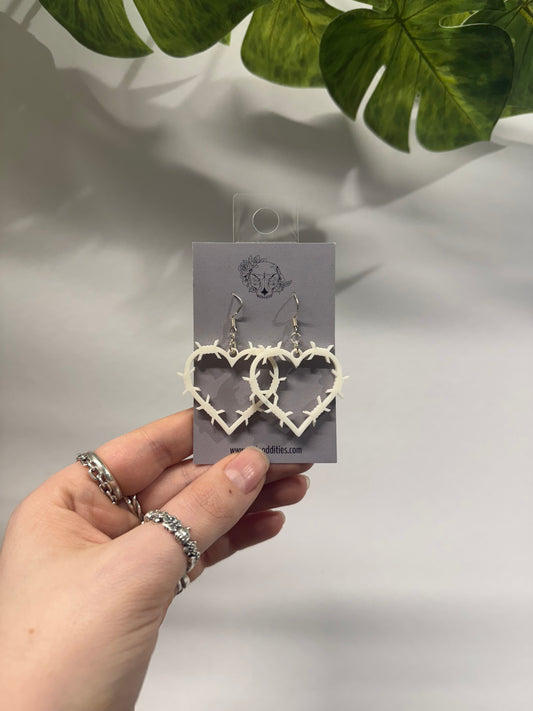 White Barb Hearts Resin Earrings