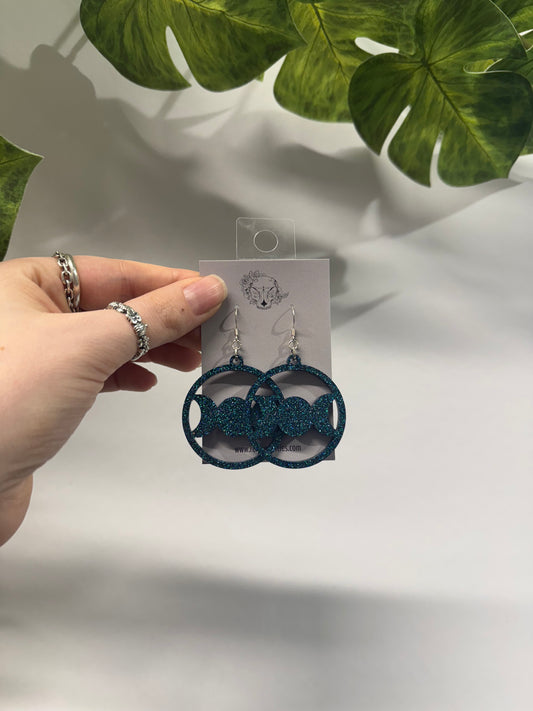 Teal Triple Moon Resin Earrings