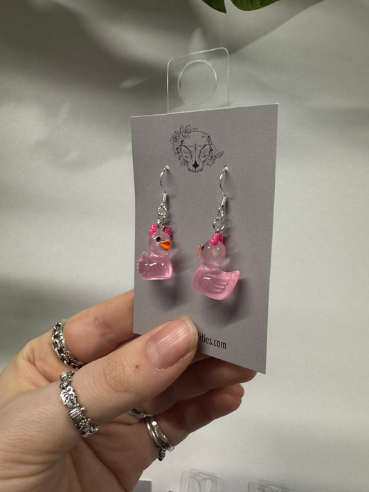 Pink Demon Ducks Acrylic Earrings