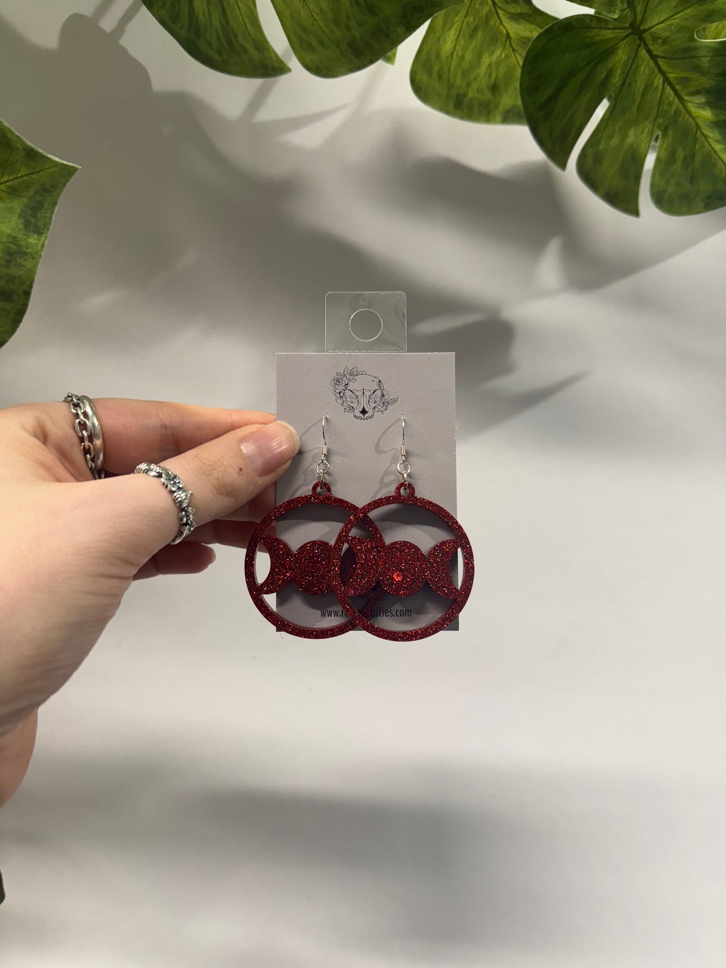 Red Triple Moon Resin Earrings
