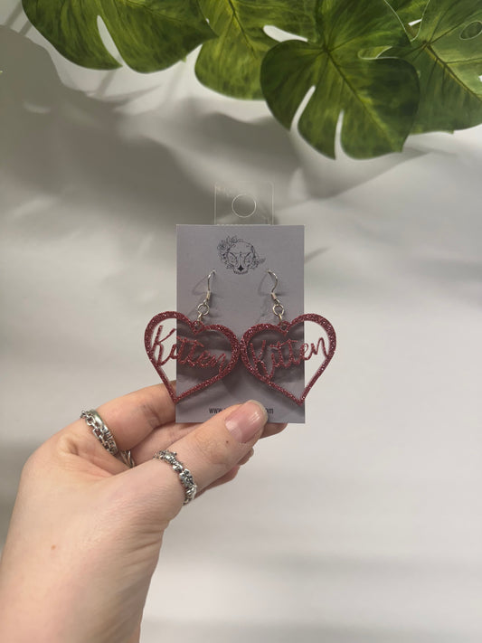 Pink Kitten Hearts Resin Earrings
