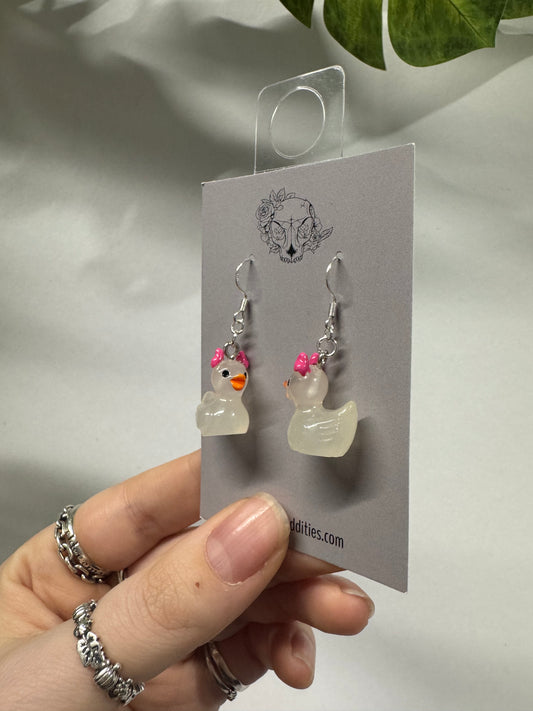 White Demon Ducks Acrylic Earrings