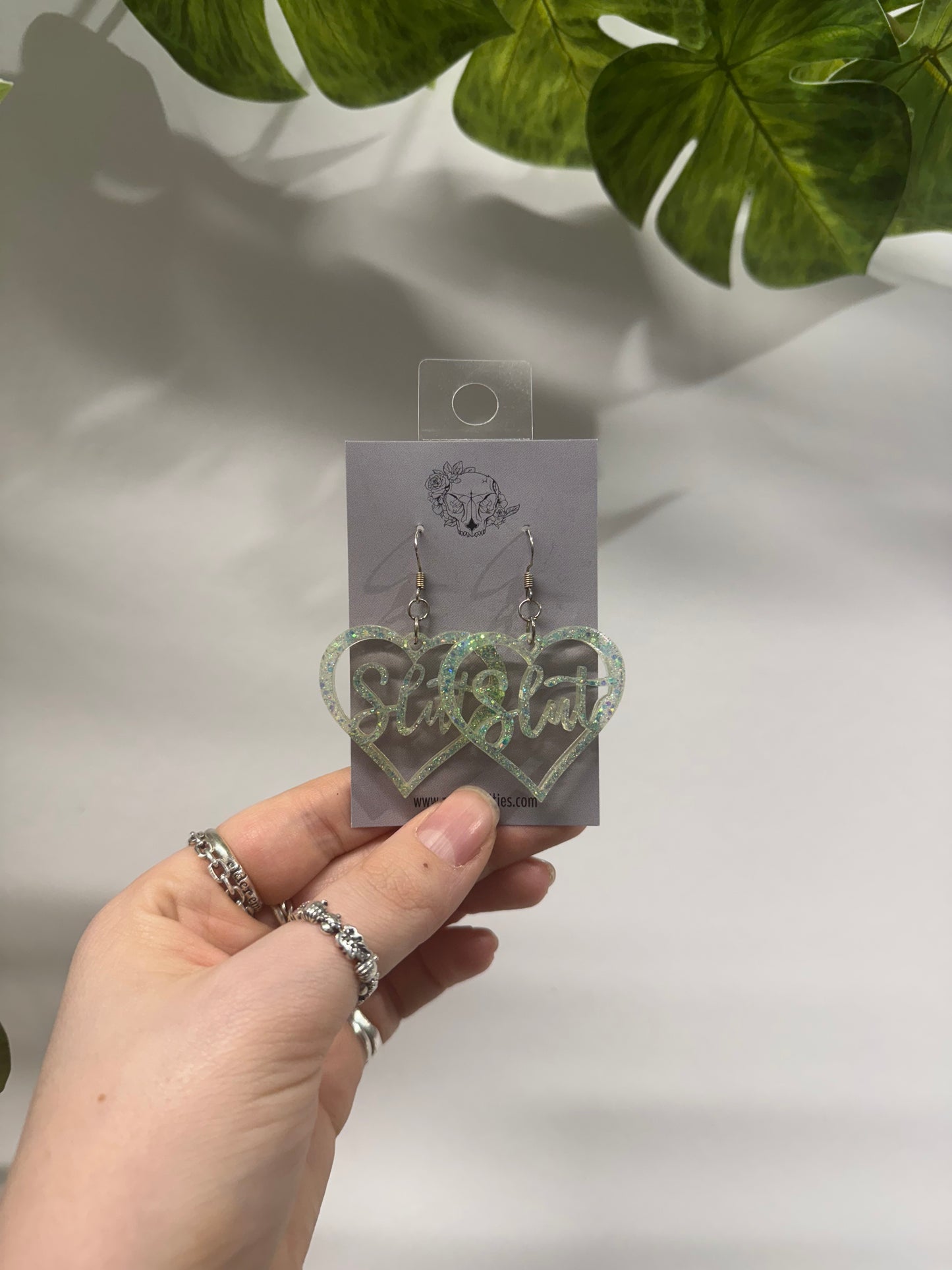 Light Blue Slut Hearts Resin Earrings