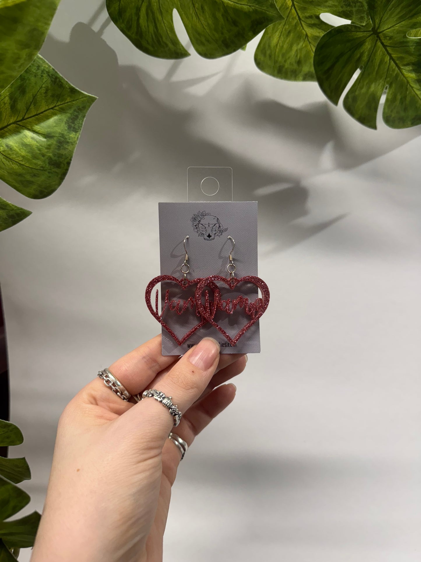 Pink Vamp Hearts Resin Earrings