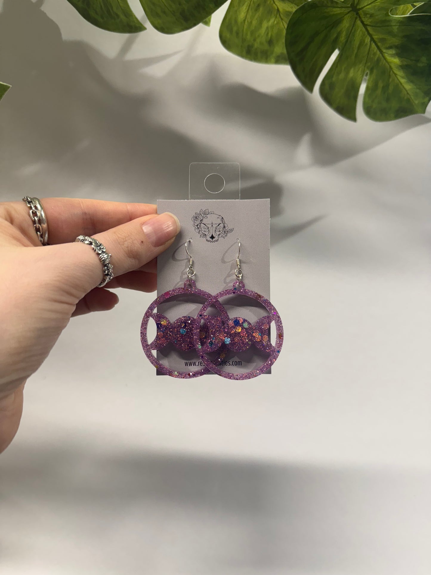 Purple Triple Moon Resin Earrings