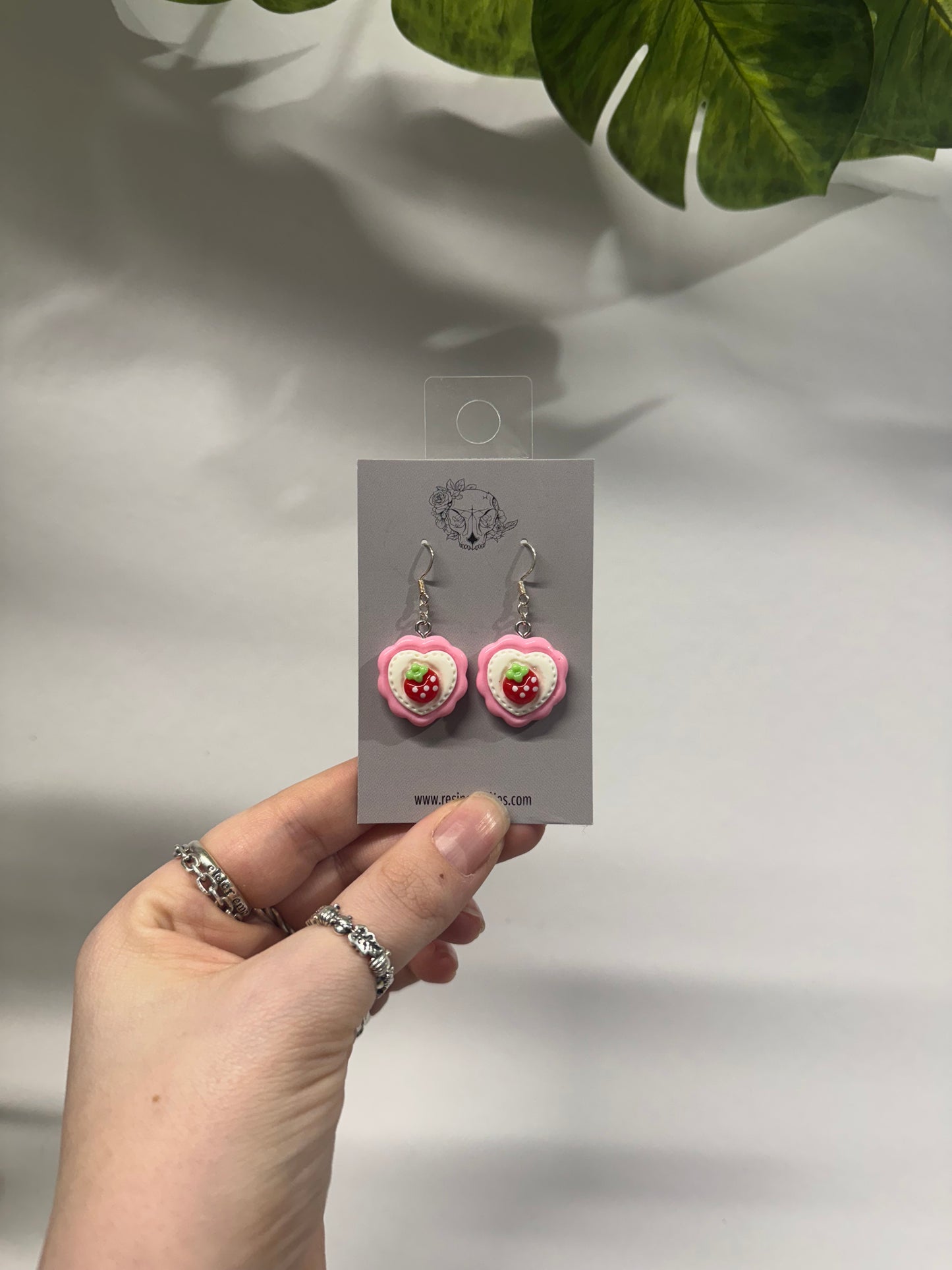 Pink Strawberry Hearts Acrylic Earrings