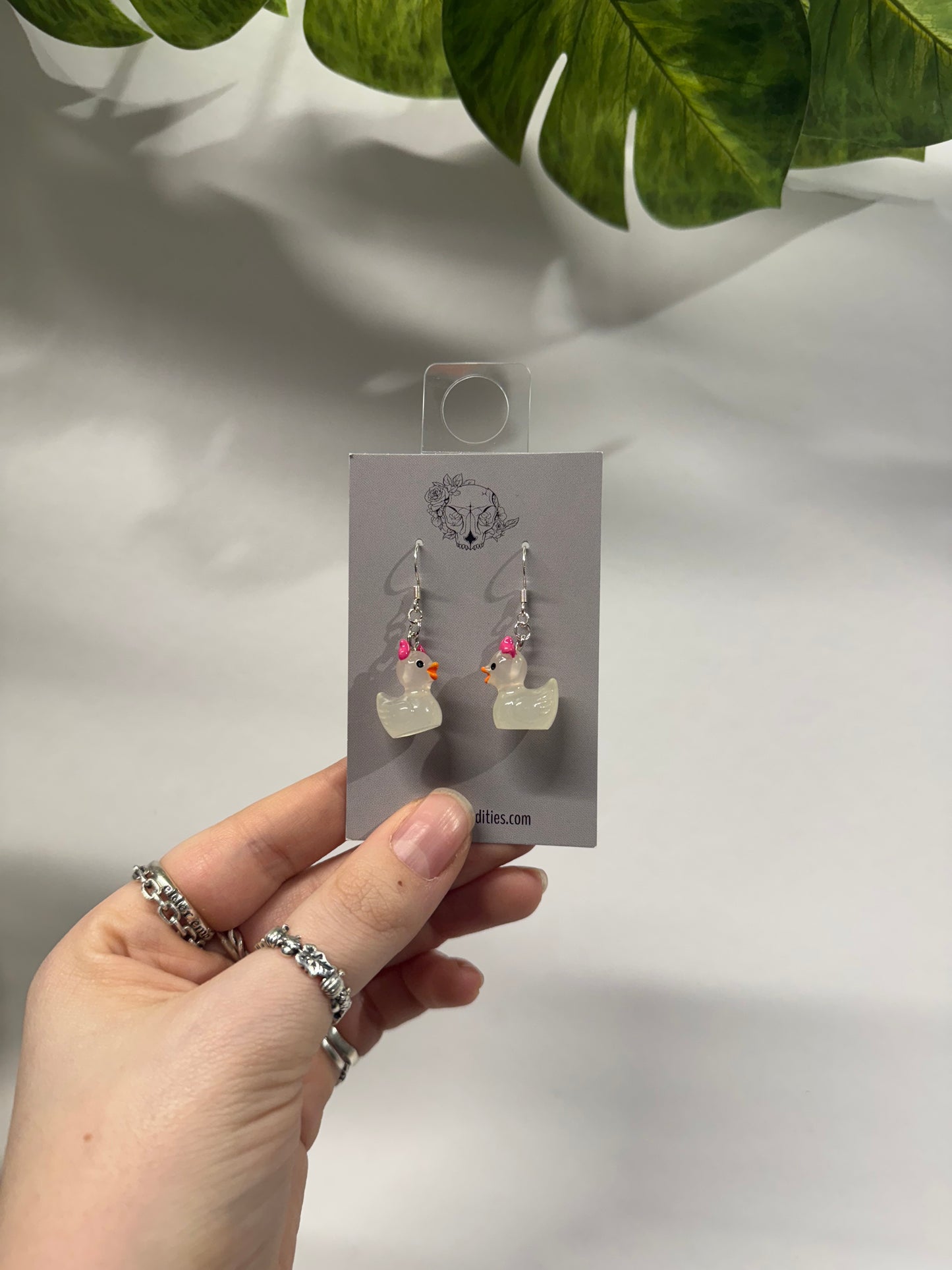 White Demon Ducks Acrylic Earrings