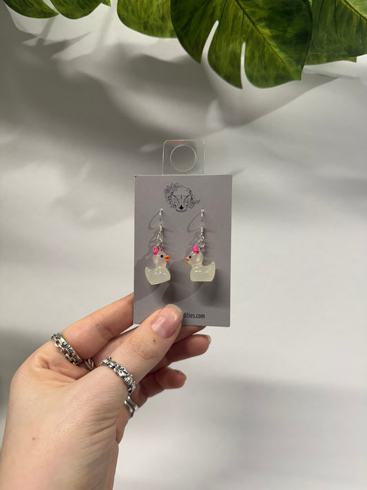 White Demon Ducks Acrylic Earrings