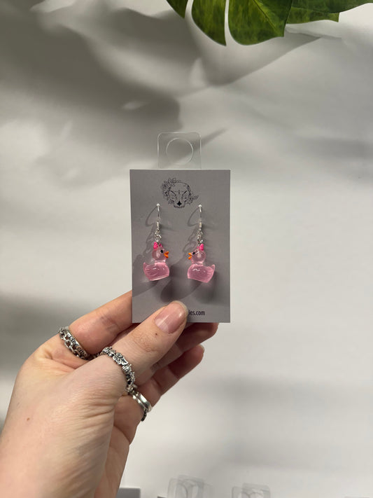 Pink Demon Ducks Acrylic Earrings