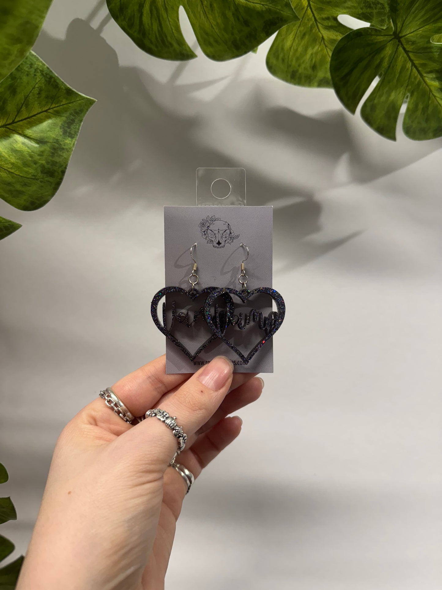 Black Vamp Hearts Resin Earrings