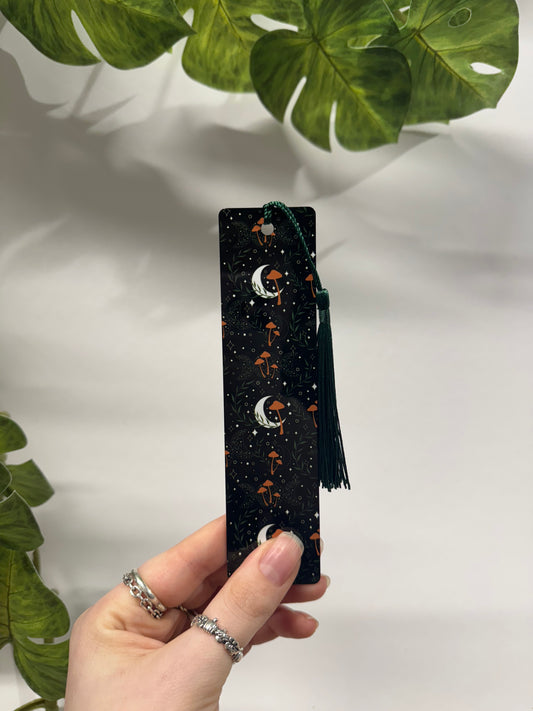 Moon and Mushroom Metal Bookmark