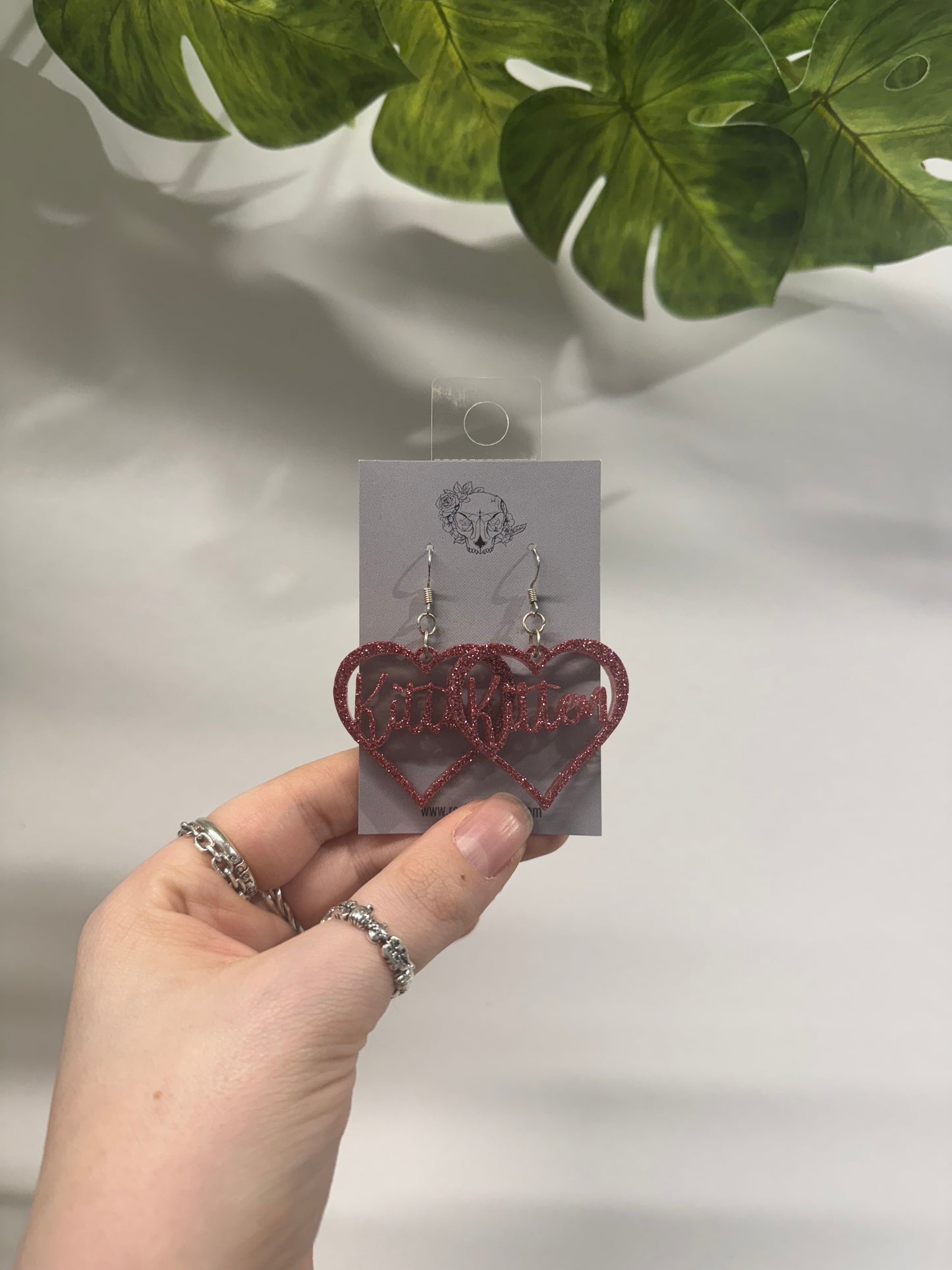 Pink Kitten Hearts Resin Earrings