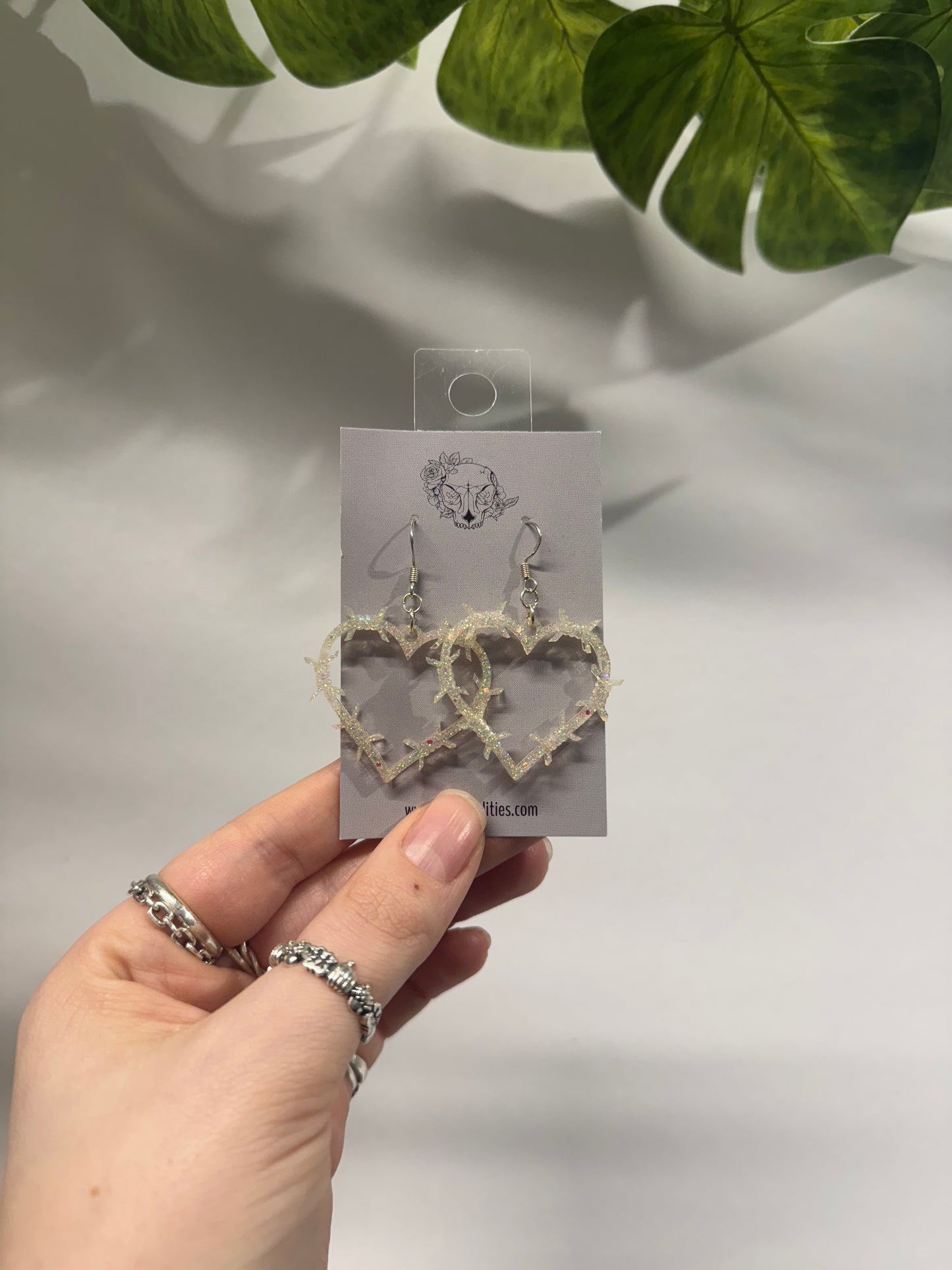 Baby Pink Barb Hearts Resin Earrings