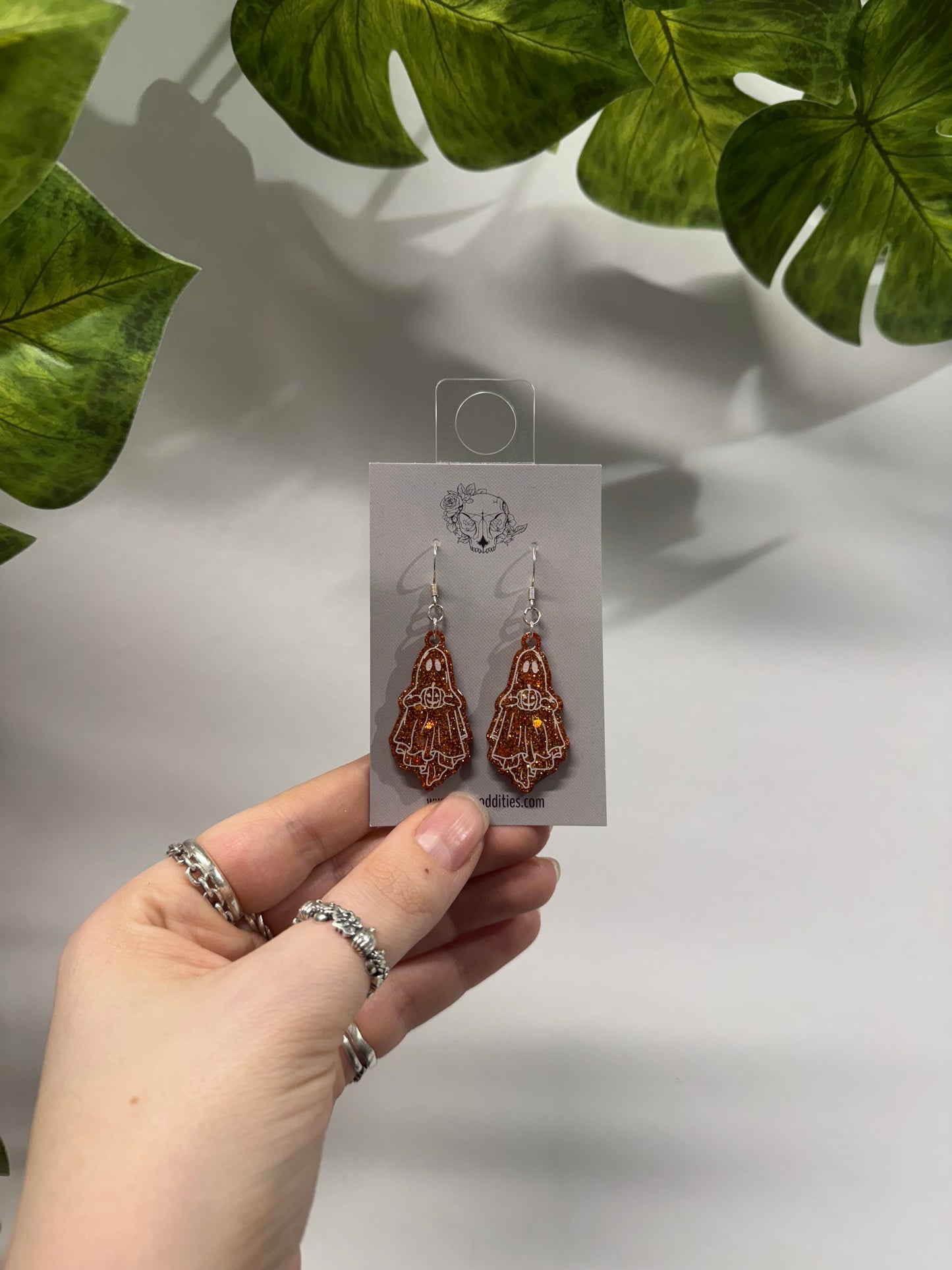 Orange Pumpkin Ghost Resin Earrings
