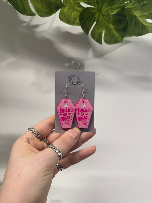 Pink Coffin Acrylic Earrings