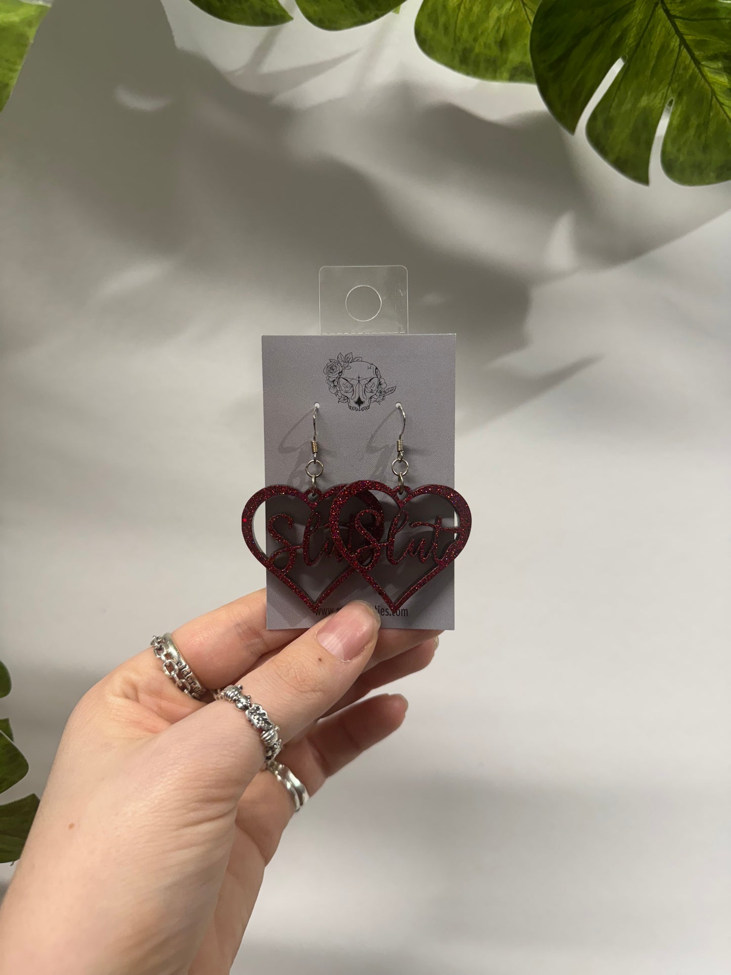 Red Slut Hearts Resin Earrings