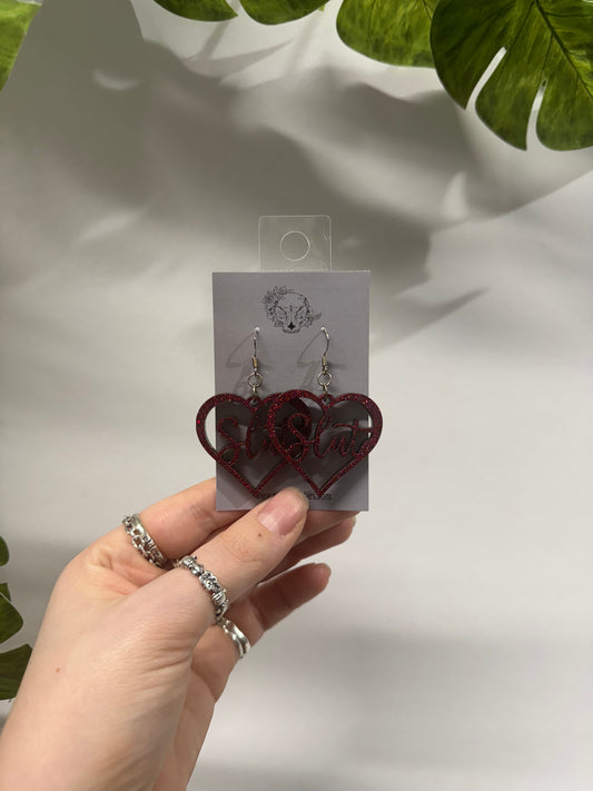 Red Slut Hearts Resin Earrings