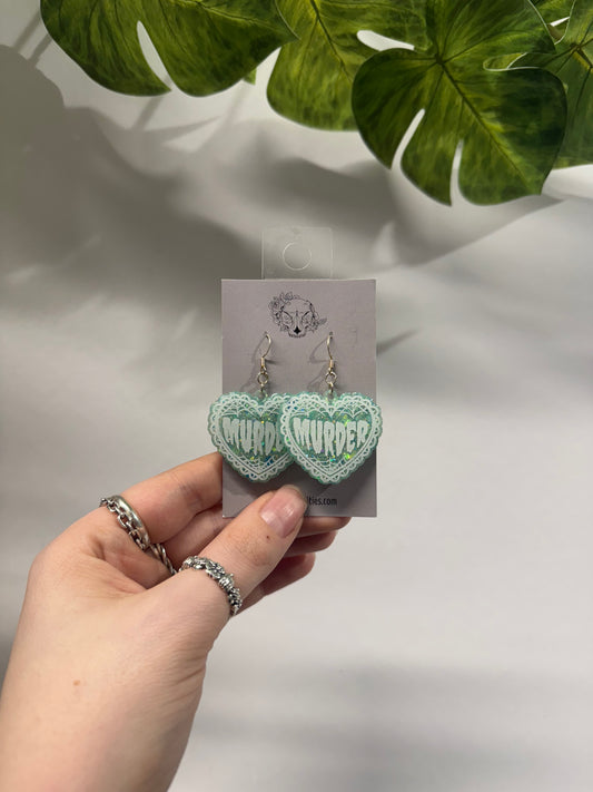 Blue Murder Heart Resin Earrings