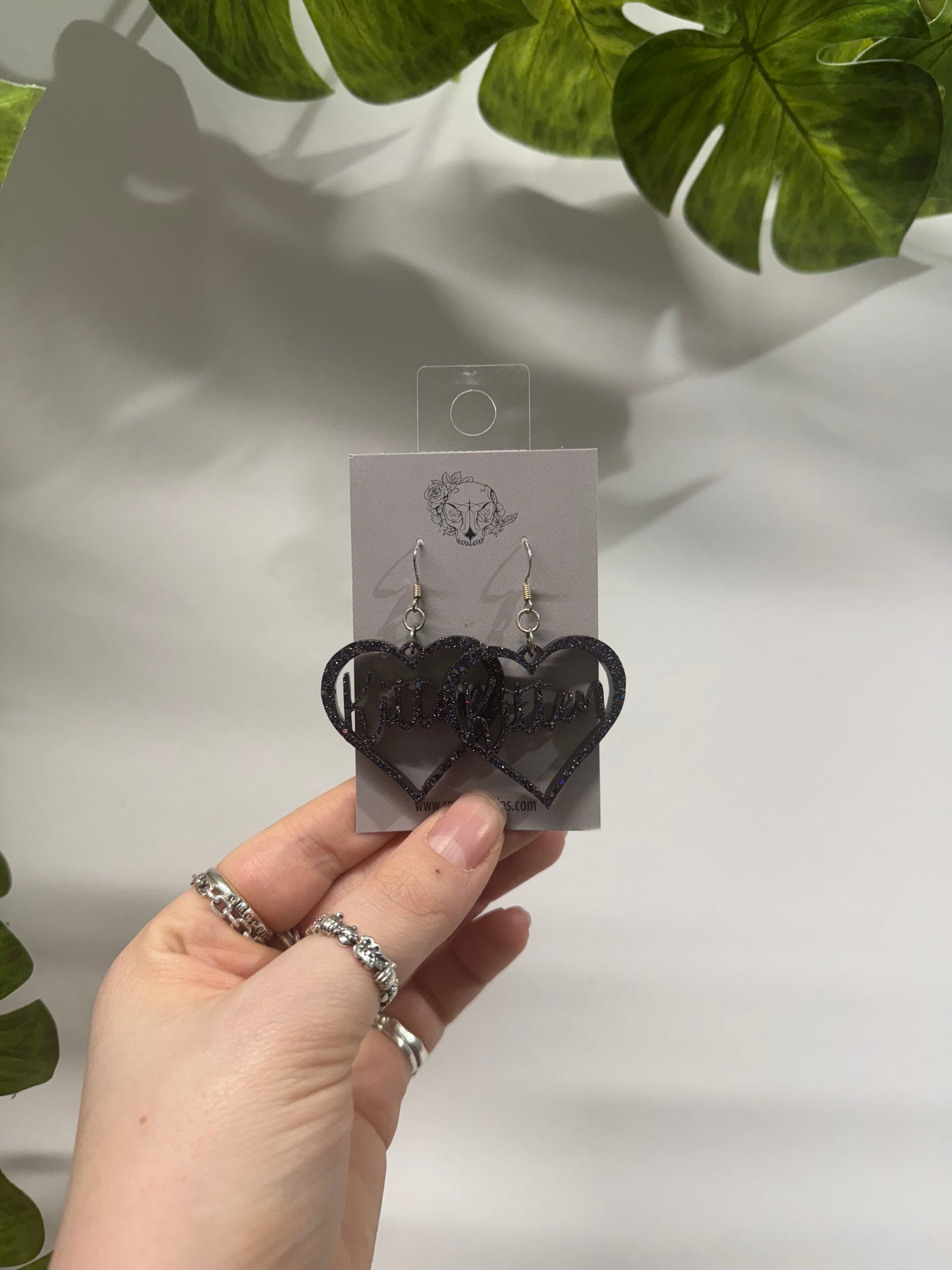 Black Kitten Hearts Resin Earrings
